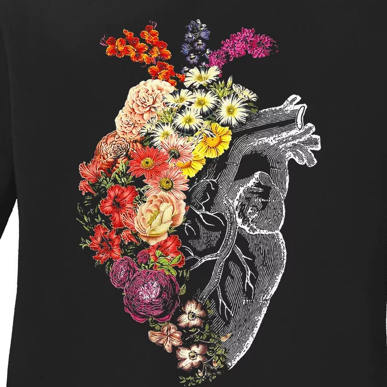 Anatomical Heart Flowers Nurse Rn Nursing Ladies Long Sleeve Shirt