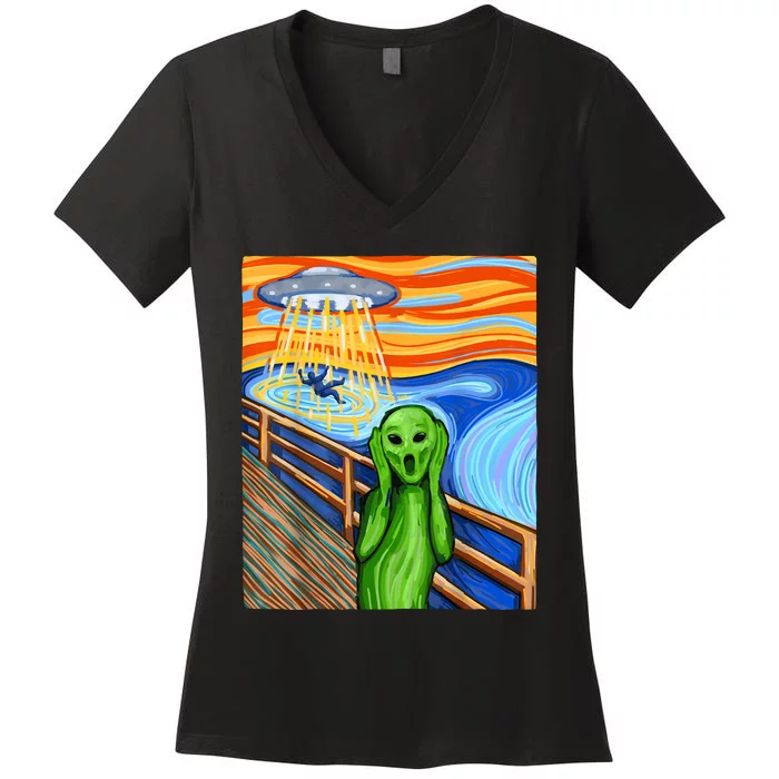 Alien Humor Funny Alien Lover Funny UFO Believe In Aliens Women's V-Neck T-Shirt