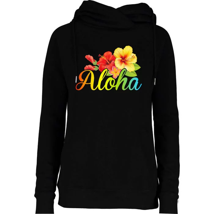 Aloha Hawaiian Flower Hawaii Vacation Womens Funnel Neck Pullover Hood