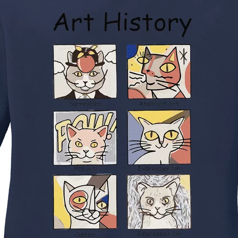 Art History Funny Cat Art Lover Painting Painter Artist Ladies Long Sleeve Shirt