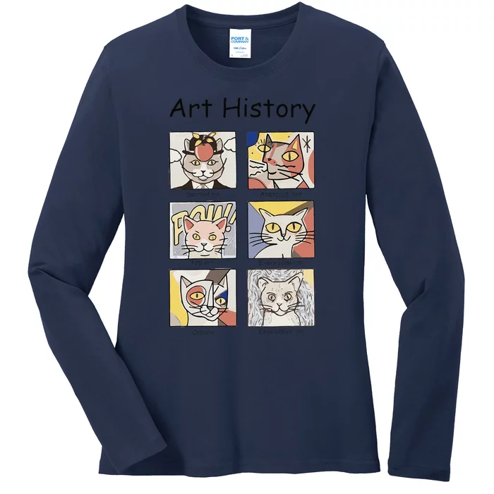 Art History Funny Cat Art Lover Painting Painter Artist Ladies Long Sleeve Shirt