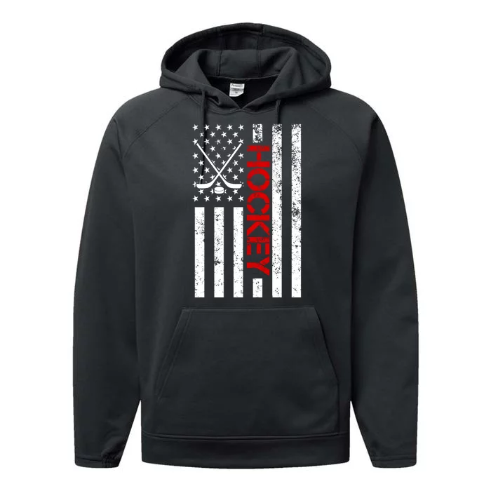 American Hockey Flag Vintage Performance Fleece Hoodie