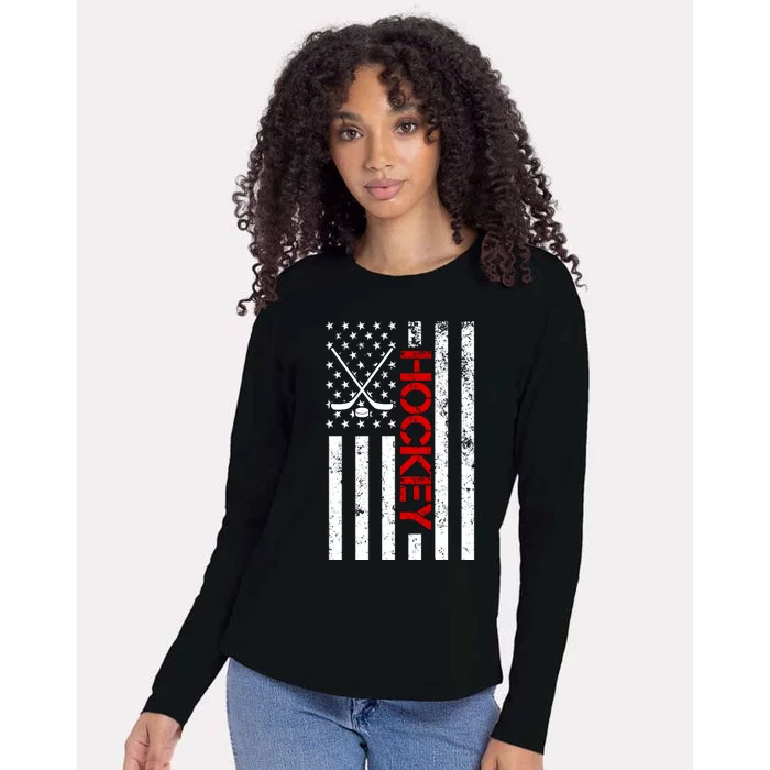 American Hockey Flag Vintage Womens Cotton Relaxed Long Sleeve T-Shirt