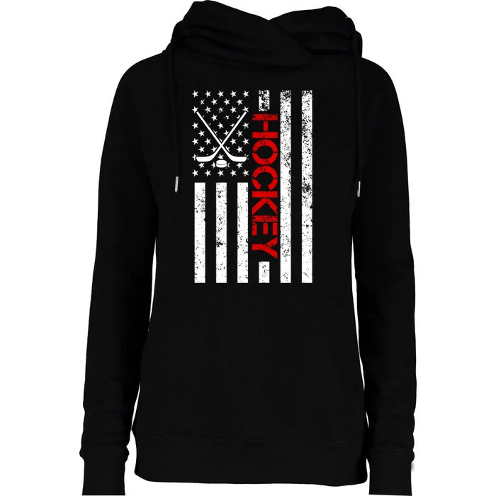 American Hockey Flag Vintage Womens Funnel Neck Pullover Hood