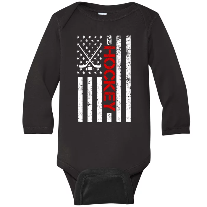 American Hockey Flag Vintage Baby Long Sleeve Bodysuit