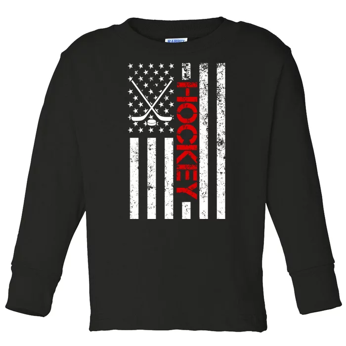 American Hockey Flag Vintage Toddler Long Sleeve Shirt