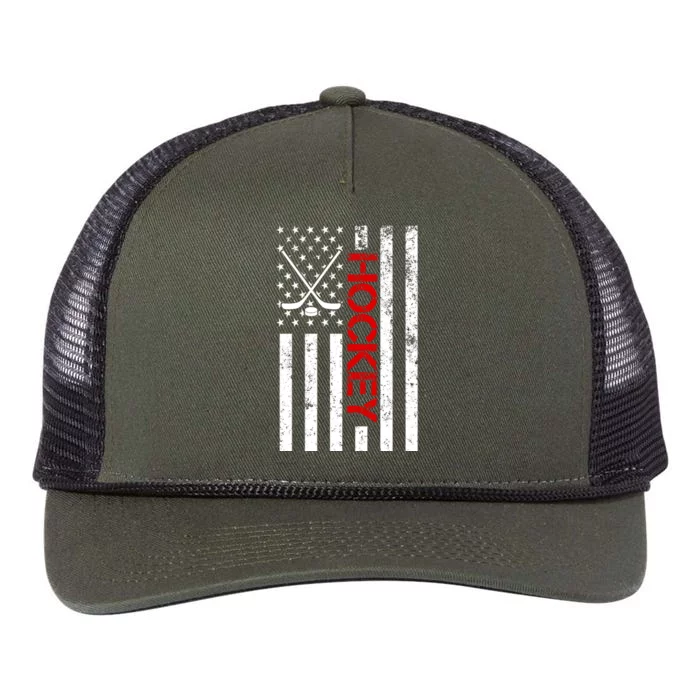 American Hockey Flag Vintage Retro Rope Trucker Hat Cap