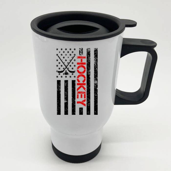 American Hockey Flag Vintage Front & Back Stainless Steel Travel Mug