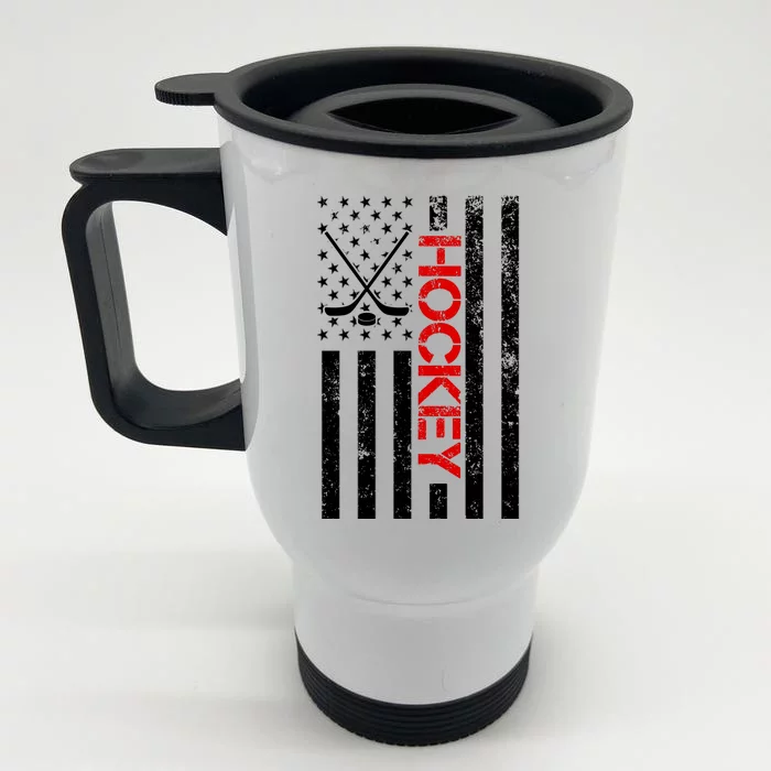 American Hockey Flag Vintage Front & Back Stainless Steel Travel Mug