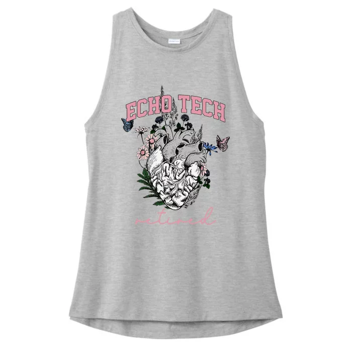 Anatomical Heart Floral Echo Tech Retired Cardiac Sonography Ladies Tri-Blend Wicking Tank