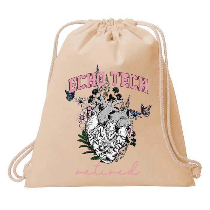 Anatomical Heart Floral Echo Tech Retired Cardiac Sonography Drawstring Bag