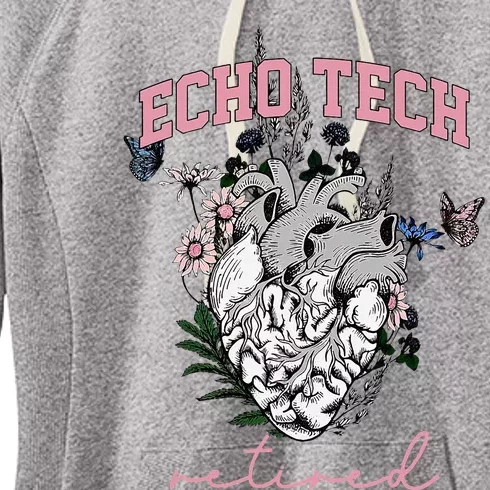 Anatomical Heart Floral Echo Tech Retired Cardiac Sonography Women's Fleece Hoodie