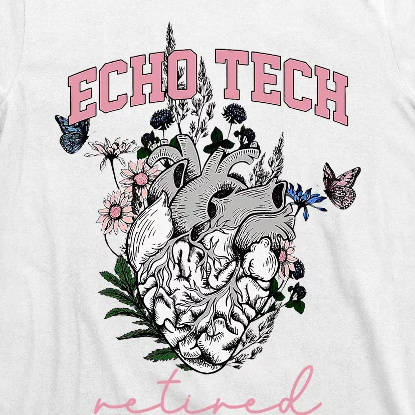 Anatomical Heart Floral Echo Tech Retired Cardiac Sonography T-Shirt