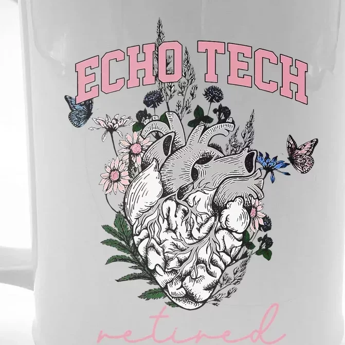 Anatomical Heart Floral Echo Tech Retired Cardiac Sonography Front & Back Beer Stein