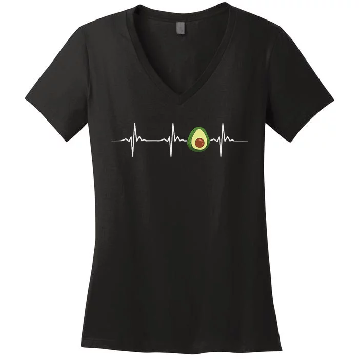 Avocado Heartbeat Funny Health Design Women's V-Neck T-Shirt