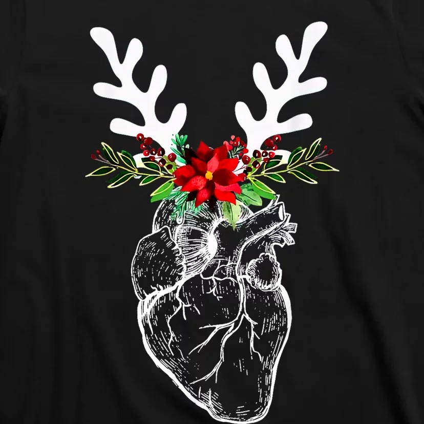 Anatomy Heart Floral Reindeer Christmas Cardiac Nurse T-Shirt