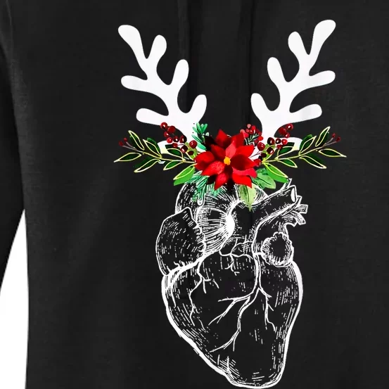 Anatomy Heart Floral Reindeer Christmas Cardiac Nurse Women's Pullover Hoodie