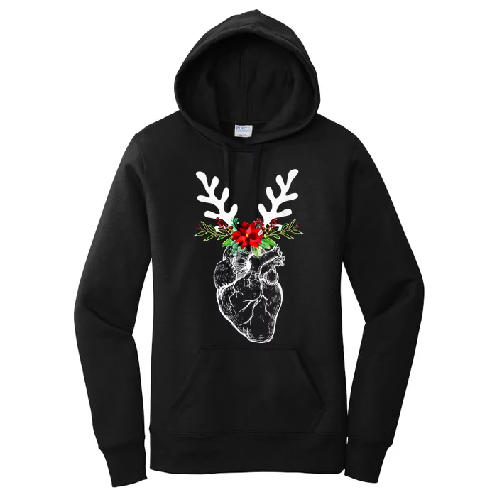 Anatomy Heart Floral Reindeer Christmas Cardiac Nurse Women's Pullover Hoodie