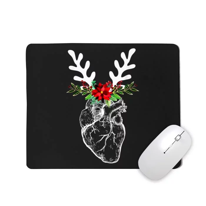 Anatomy Heart Floral Reindeer Christmas Cardiac Nurse Mousepad