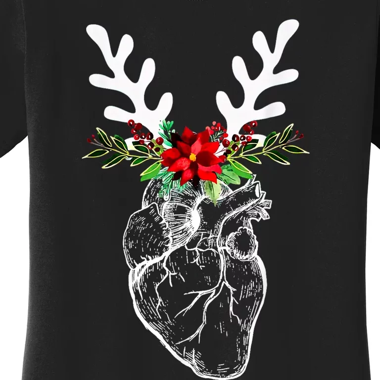 Anatomy Heart Floral Reindeer Christmas Cardiac Nurse Women's T-Shirt