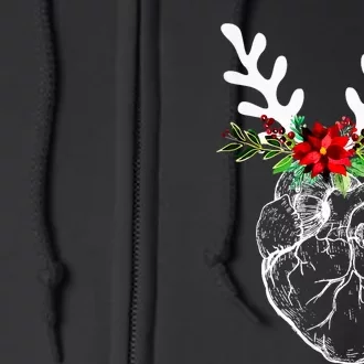 Anatomy Heart Floral Reindeer Christmas Cardiac Nurse Full Zip Hoodie