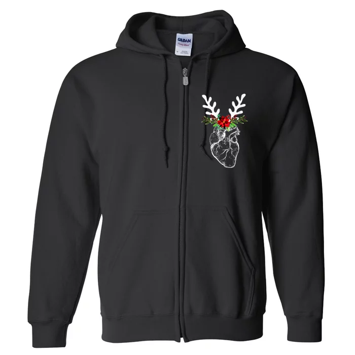 Anatomy Heart Floral Reindeer Christmas Cardiac Nurse Full Zip Hoodie