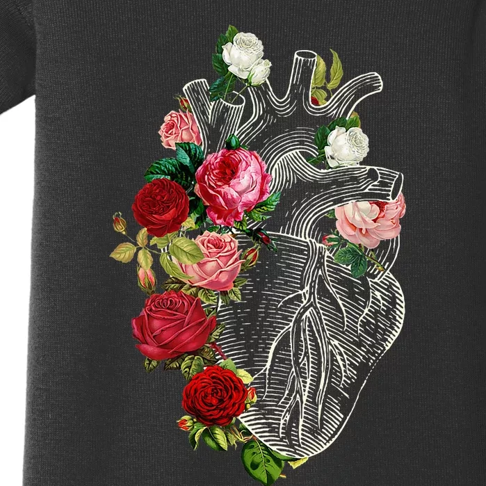 Anatomical Heart Floral Organ Cardiology Cardiac Nurse Baby Bodysuit