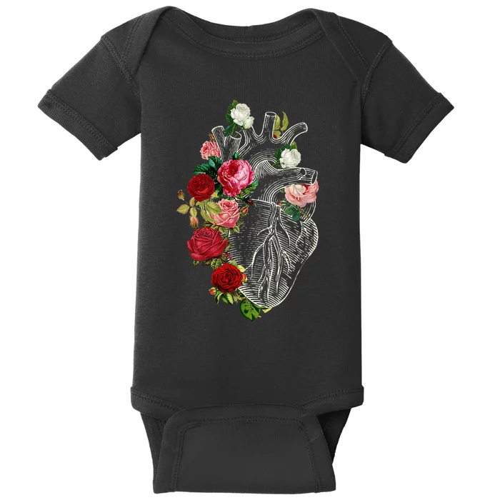 Anatomical Heart Floral Organ Cardiology Cardiac Nurse Baby Bodysuit