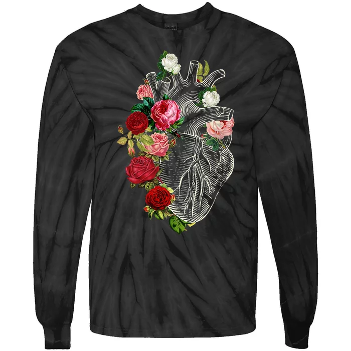 Anatomical Heart Floral Organ Cardiology Cardiac Nurse Tie-Dye Long Sleeve Shirt