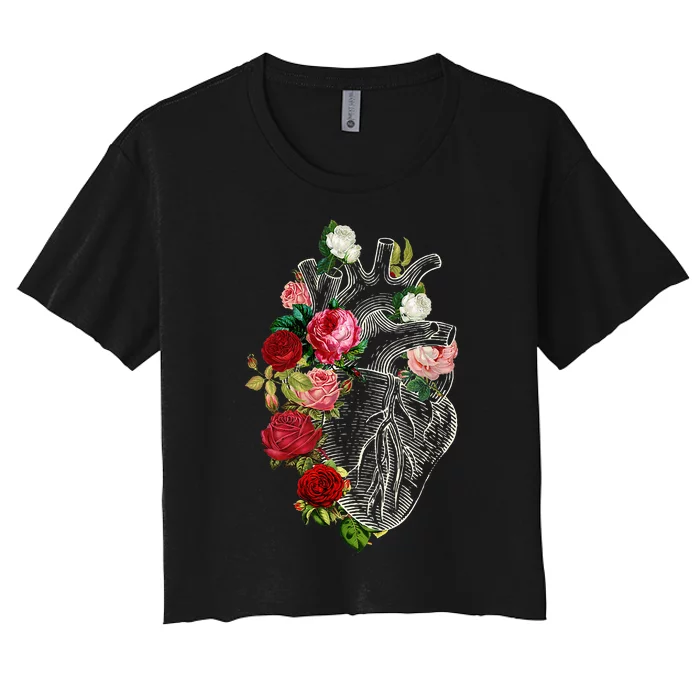 Anatomical Heart Floral Organ Cardiology Cardiac Nurse Women's Crop Top Tee