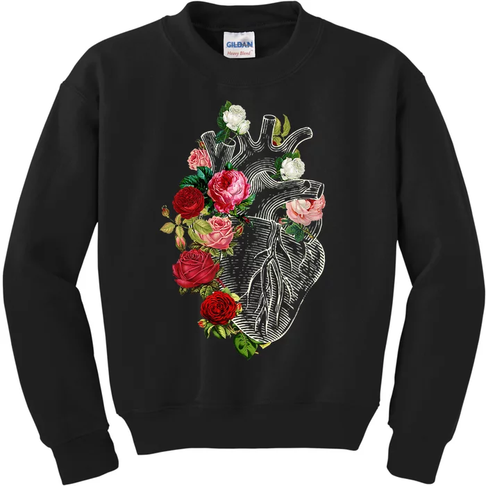 Anatomical Heart Floral Organ Cardiology Cardiac Nurse Kids Sweatshirt