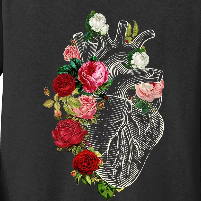 Anatomical Heart Floral Organ Cardiology Cardiac Nurse Kids Long Sleeve Shirt