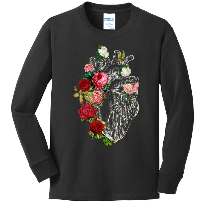 Anatomical Heart Floral Organ Cardiology Cardiac Nurse Kids Long Sleeve Shirt