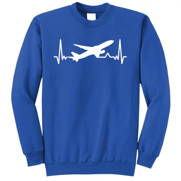 Airplane Heartbeat Gift For Pilots Travelers Jet Plane Cool Gift Tall Sweatshirt