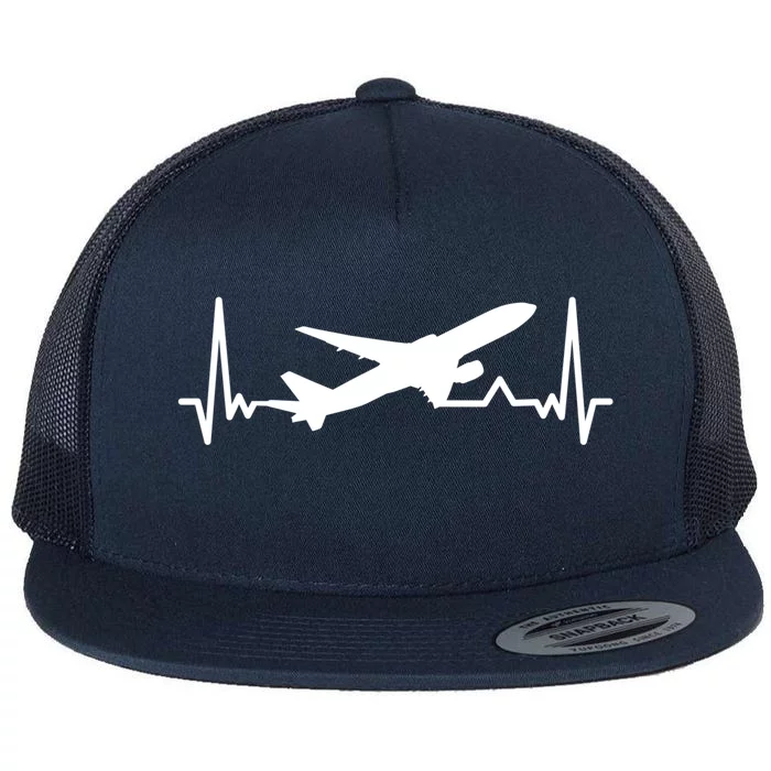 Airplane Heartbeat Gift For Pilots Travelers Jet Plane Cool Gift Flat Bill Trucker Hat