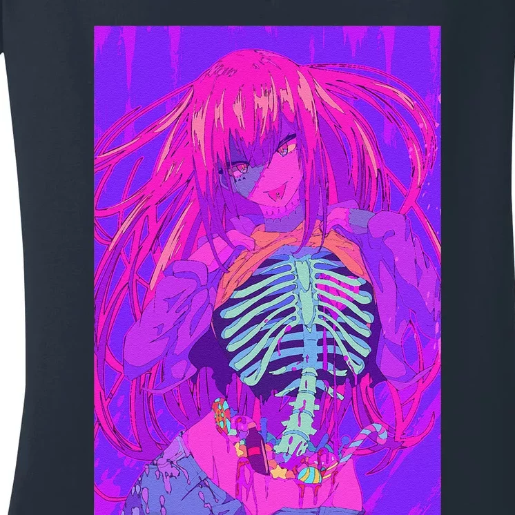 Anime Halloween Girl Kawaii Waifu Aesthetic Japanese Otaku Women's V-Neck T-Shirt