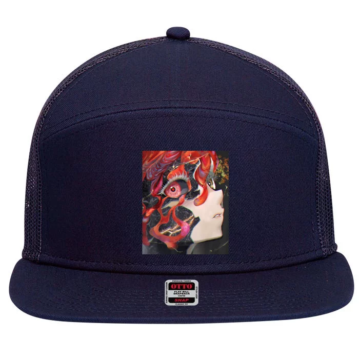 Anime Horror Girl Kawaii Waifu Aesthetic Japanese Otaku 7 Panel Mesh Trucker Snapback Hat