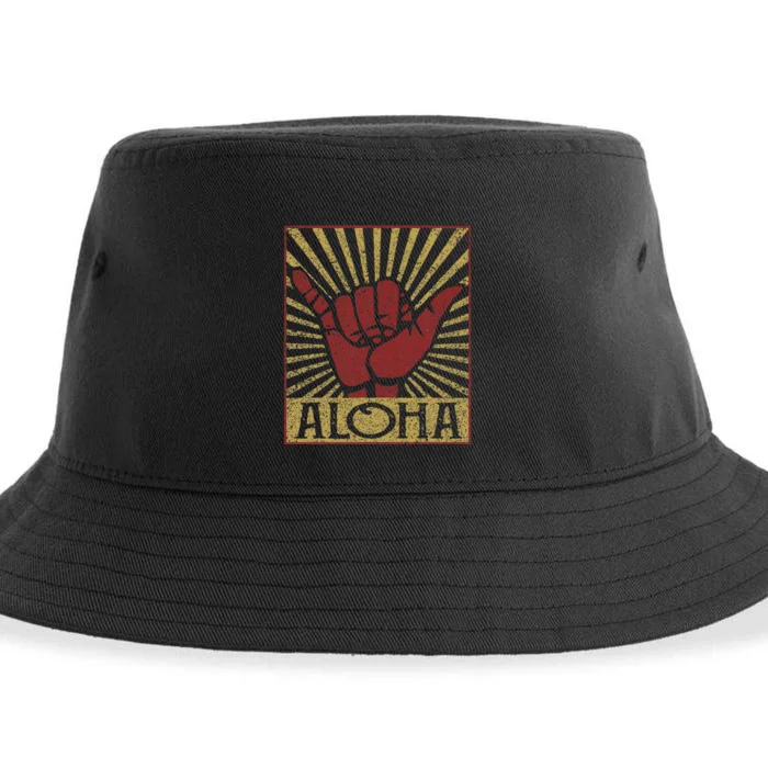 Aloha Hawaiian Hawaii Distressed Shaka Sign Sustainable Bucket Hat