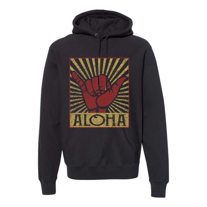 Aloha Hawaiian Hawaii Distressed Shaka Sign Premium Hoodie