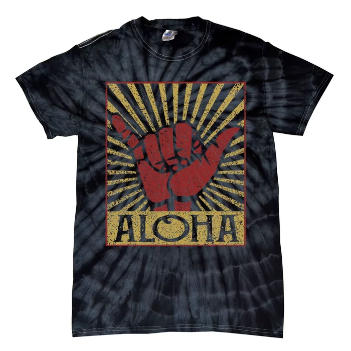 Aloha Hawaiian Hawaii Distressed Shaka Sign Tie-Dye T-Shirt