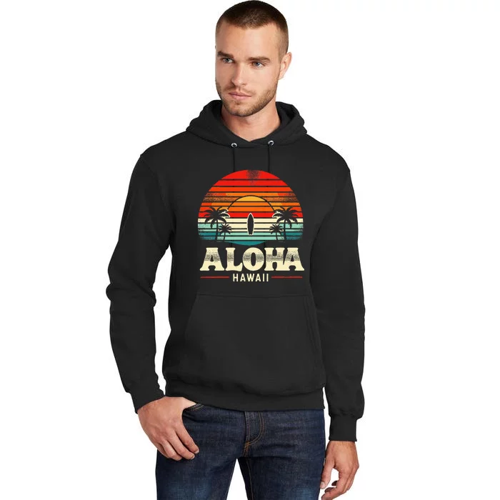 Aloha Hawaii Hawaiian Island Palm Beach Surfboard Surf Tall Hoodie