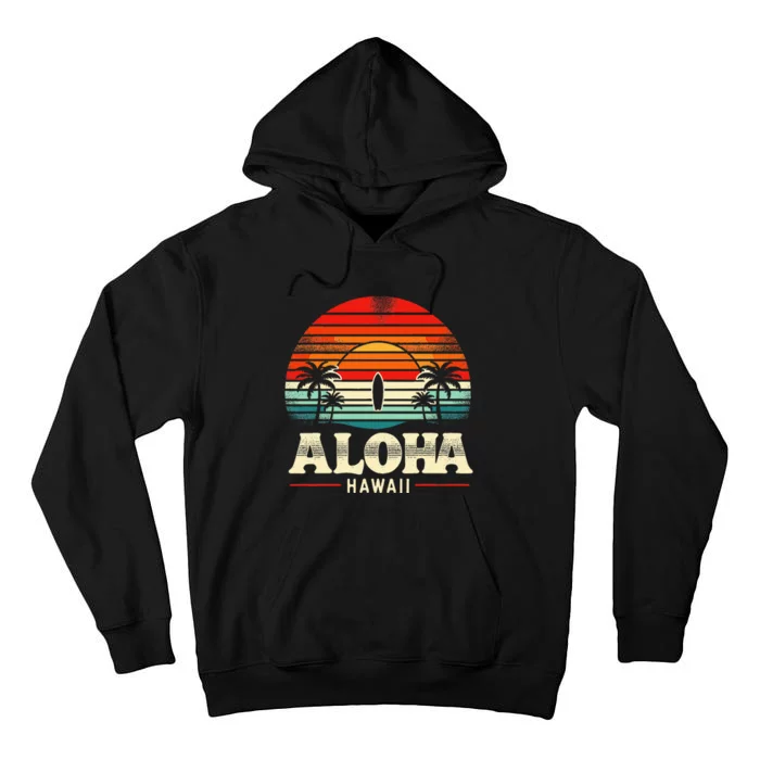 Aloha Hawaii Hawaiian Island Palm Beach Surfboard Surf Tall Hoodie