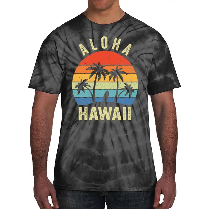 Aloha Hawaii Hawaiian Island Palm Beach Surfboard Surf Tie-Dye T-Shirt