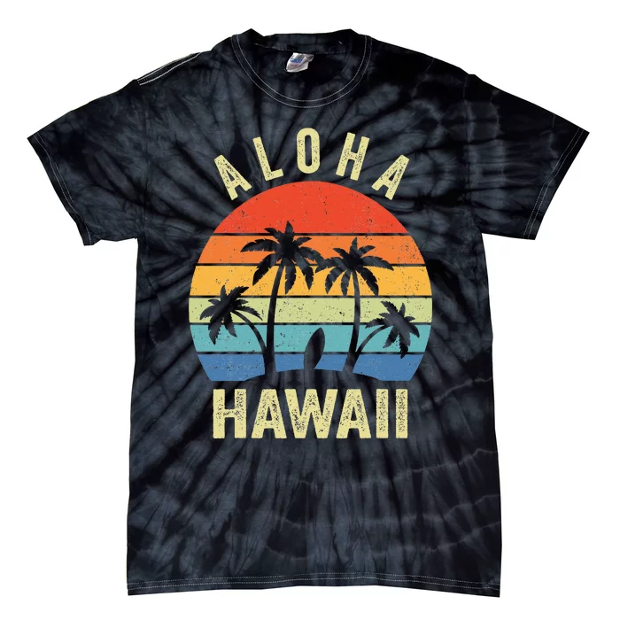 Aloha Hawaii Hawaiian Island Palm Beach Surfboard Surf Tie-Dye T-Shirt