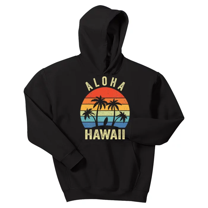 Aloha Hawaii Hawaiian Island Palm Beach Surfboard Surf Kids Hoodie