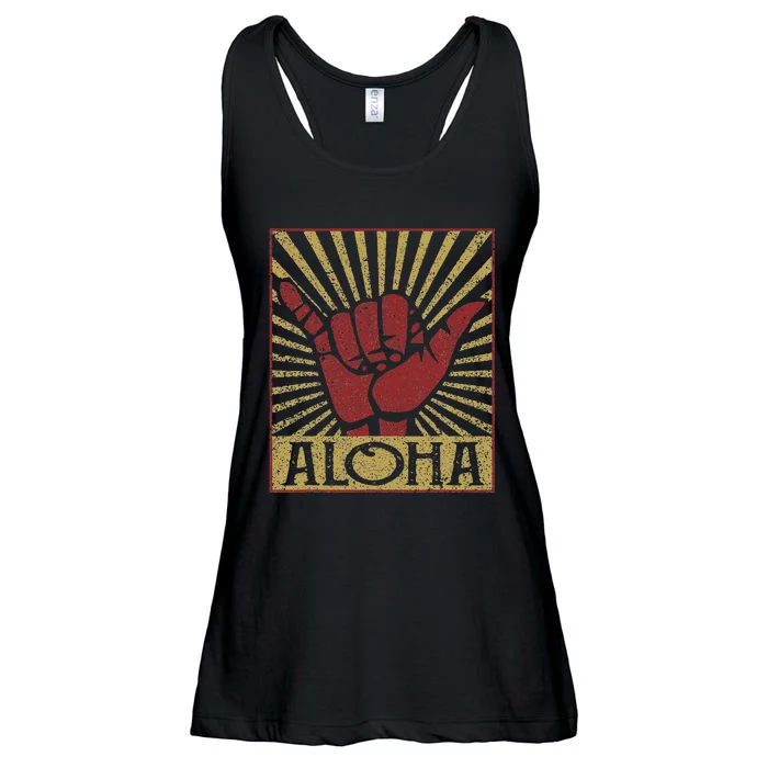 Aloha Hawaiian Hawaii Vintage Distressed Shaka Sign Ladies Essential Flowy Tank