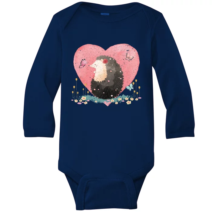 Animal Hedgehog Heart Valentines Day Gift Hedgehog Cool Gift Baby Long Sleeve Bodysuit