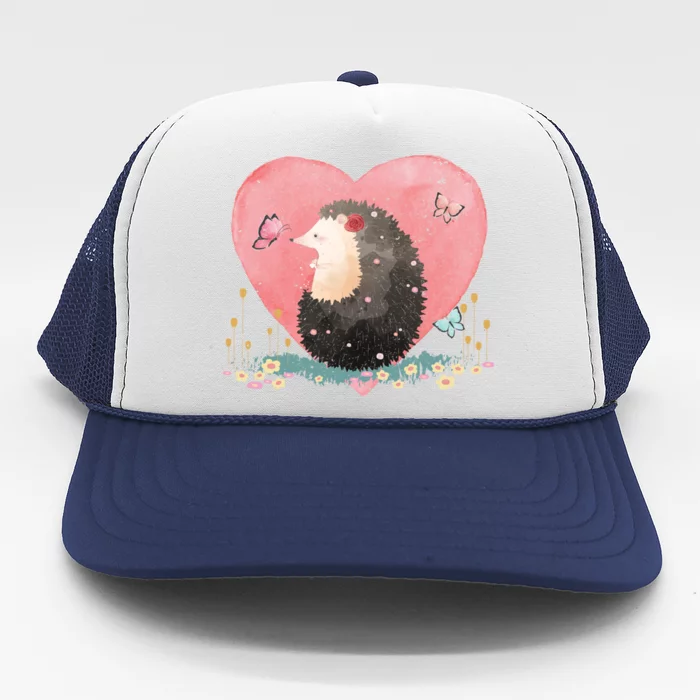 Animal Hedgehog Heart Valentines Day Gift Hedgehog Cool Gift Trucker Hat