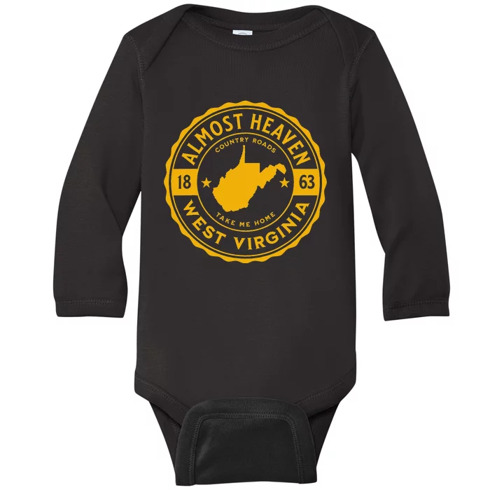 Almost Heaven Home West Virginia Map 304 WV Vintage Baby Long Sleeve Bodysuit