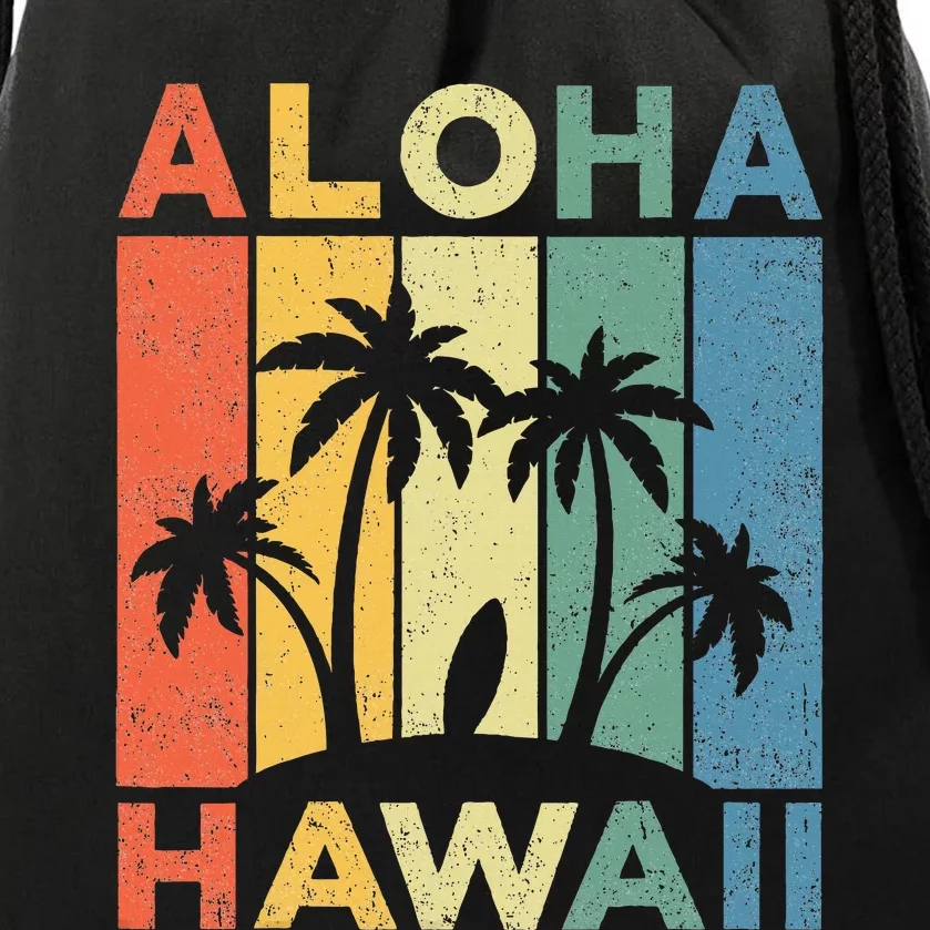 Aloha Hawaii Hawaiian Island Palm Beach Surfboard Surf Drawstring Bag